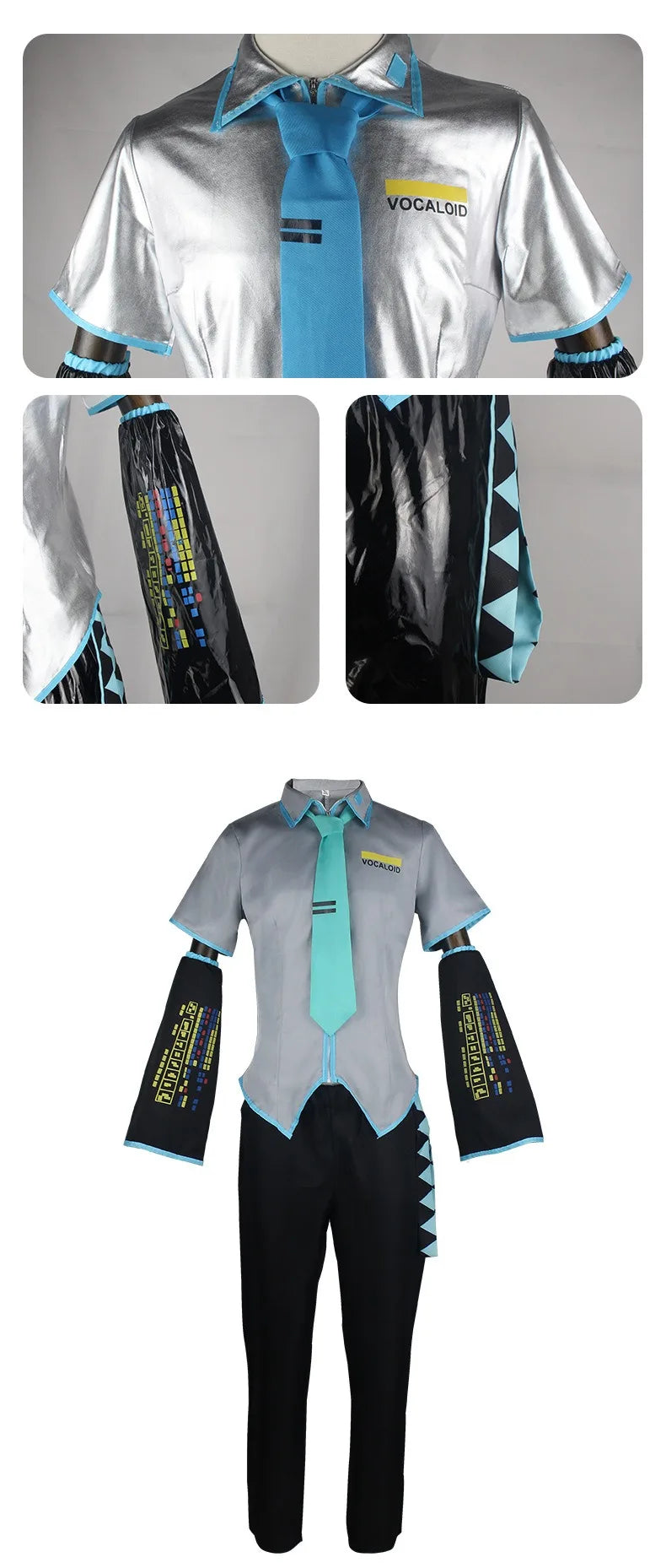 European Size Male Miku Cosplay Costume Wig Full Set Silver Leather Cloth Fabric Suit Miku Male Style Uniform