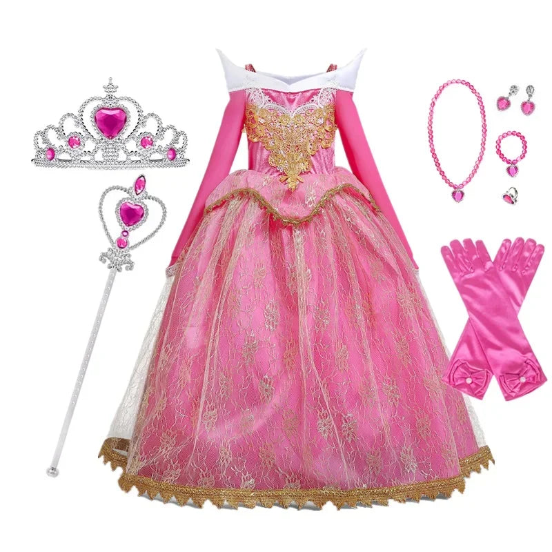 Fantasy Girls Sleeping Beauty Aurora Cosplay Princess Dress Kids Halloween Carnival Birthday Costume Party Clothing 3-10Years