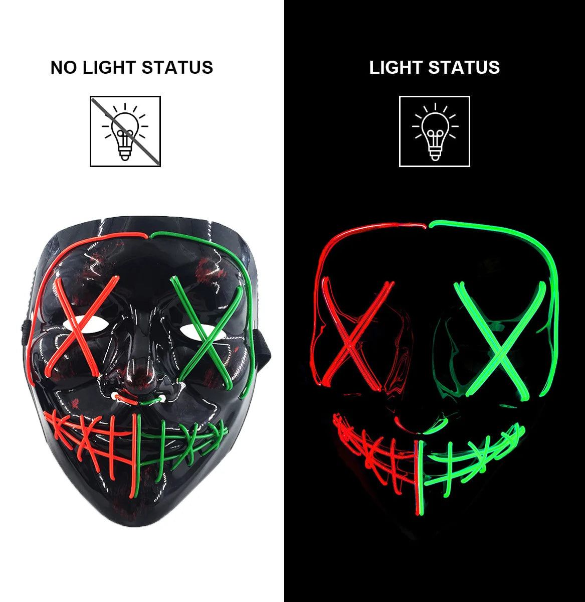 Carnival LED Glowing Mask Luminous Skull Mask Horror Masquerade Party Neon Skeleton Mask Festival Halloween Props
