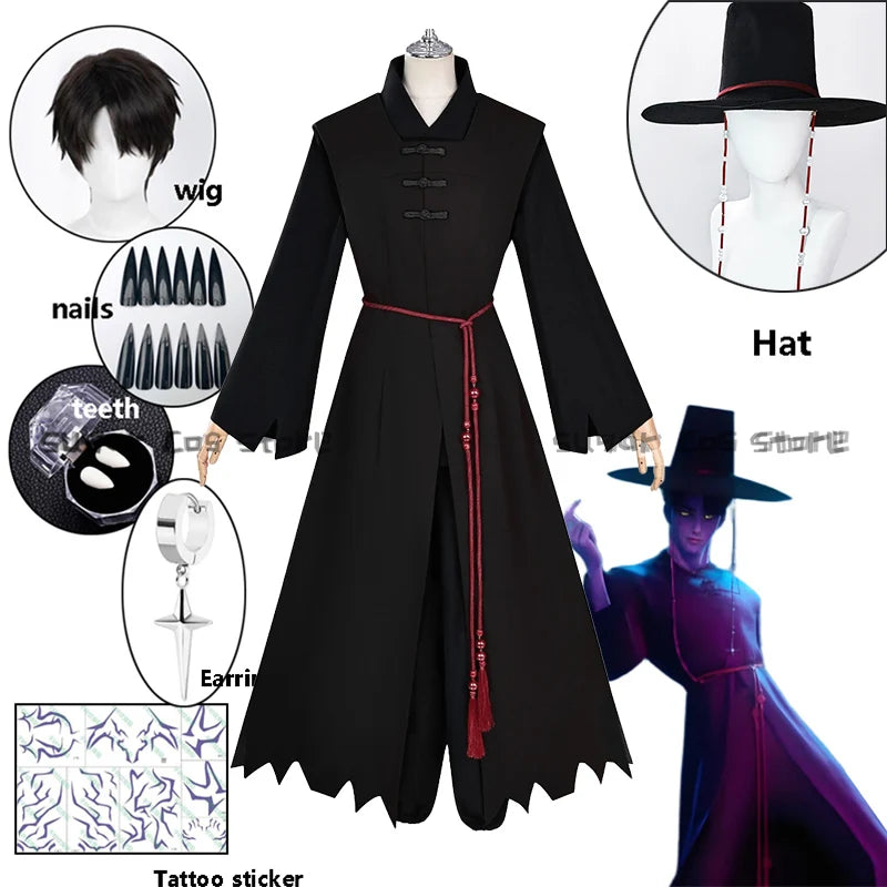 Demon Hunter Saja Boy Jinu Anime Cosplay Costume Wig Kpop Group Singing Korea Style Man Suit Hat Halloween Carnival Party Props