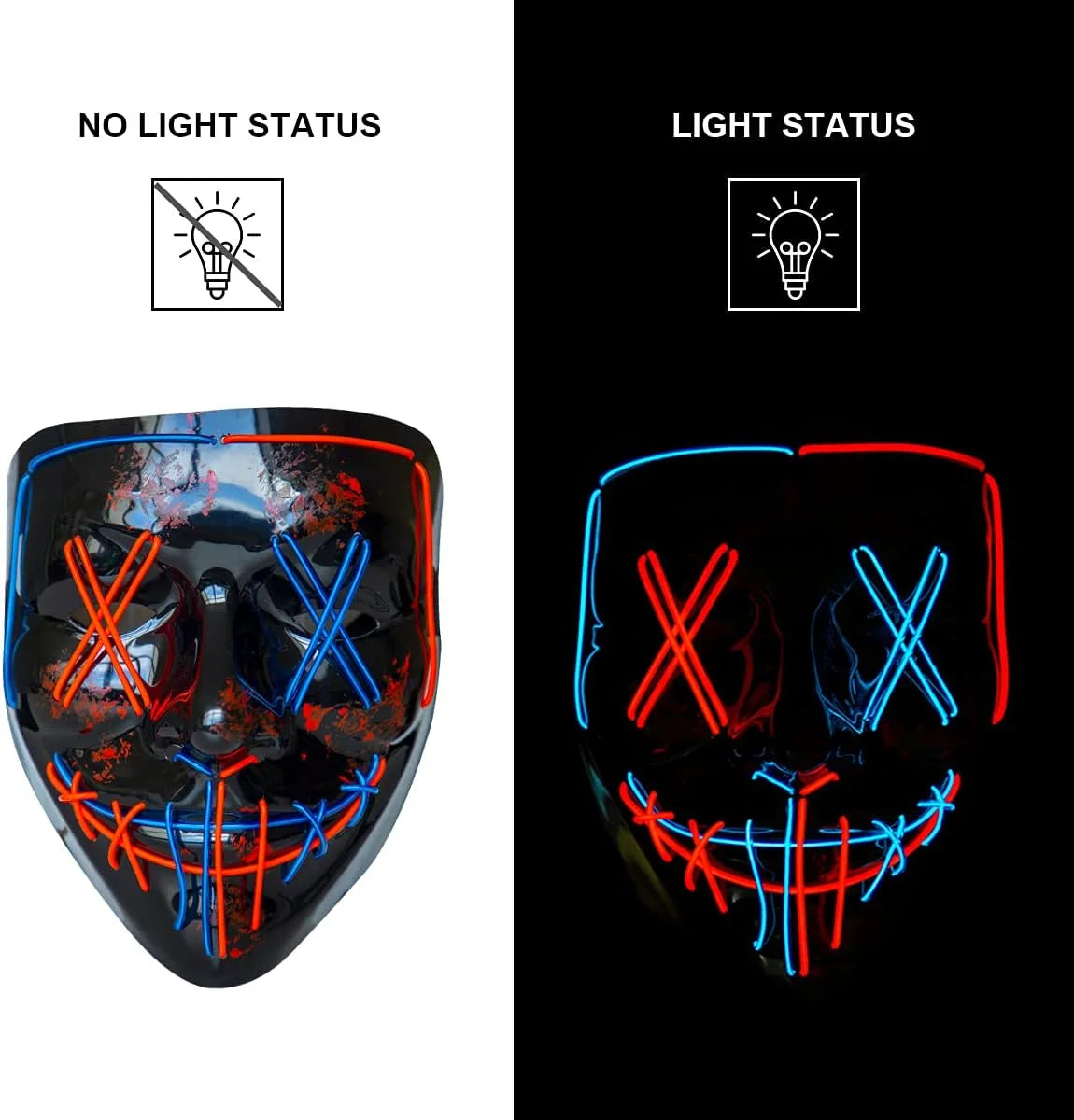 Carnival LED Glowing Mask Luminous Skull Mask Horror Masquerade Party Neon Skeleton Mask Festival Halloween Props
