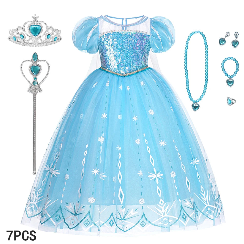 Elsa Girls Dress Frozan Cosplay Costume Princess Dresses Queen Snow Queen Wedding Luxurious With Cloak Carnival Gown Dresses Up