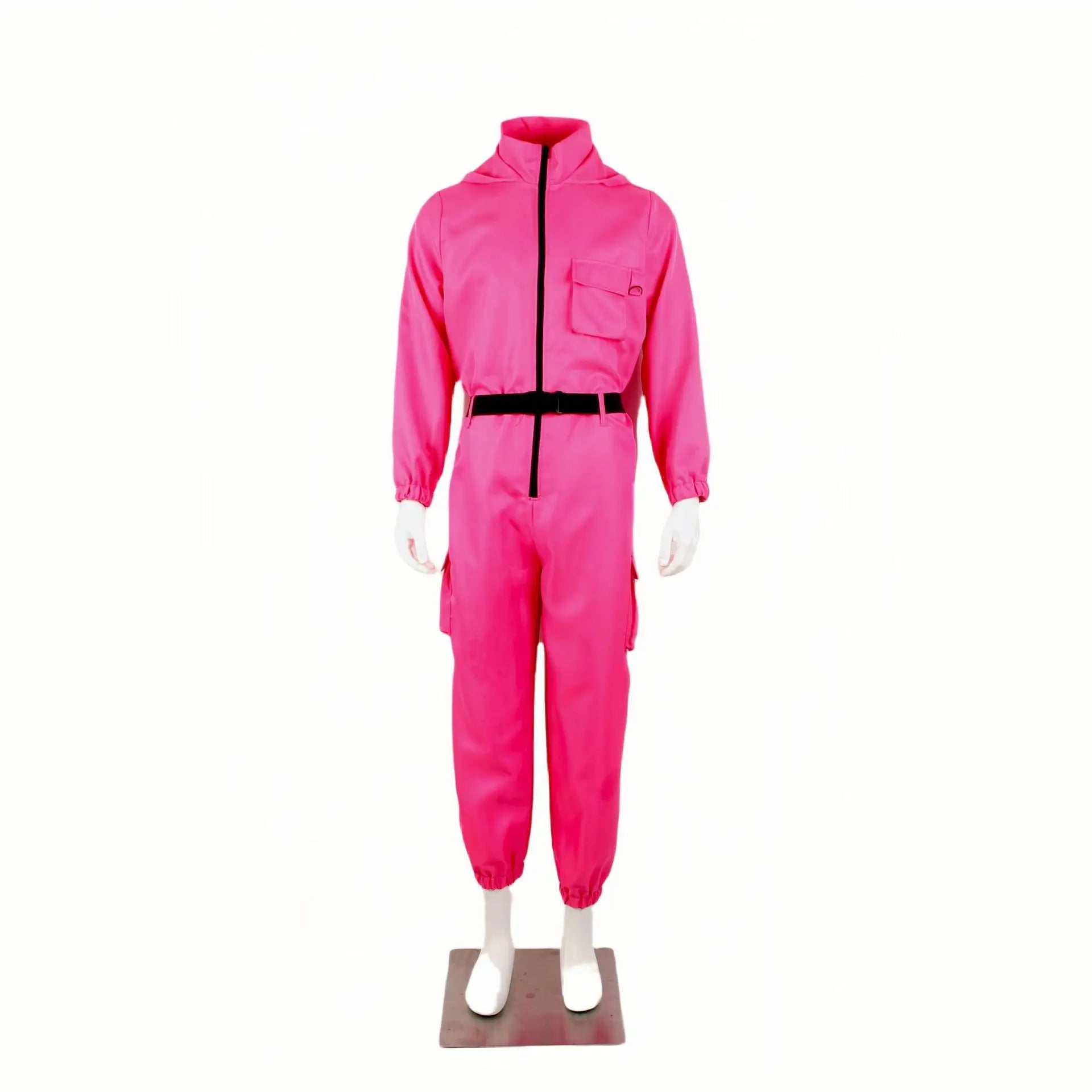 Calamari Game Guard Cosplay Costume Red Jumpsuit Outfit Adult KidsTeenagers Tracksuit Hooded Overall Belt Gloves Set Halloween