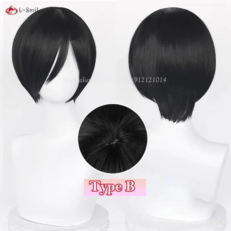 Anime Ada Wong Cosplay Wig Ada Wong Wigs Cosplay 32cm Short Black Heat Resistant Synthetic Hair Woman Party Role Wigs + Wig Cap