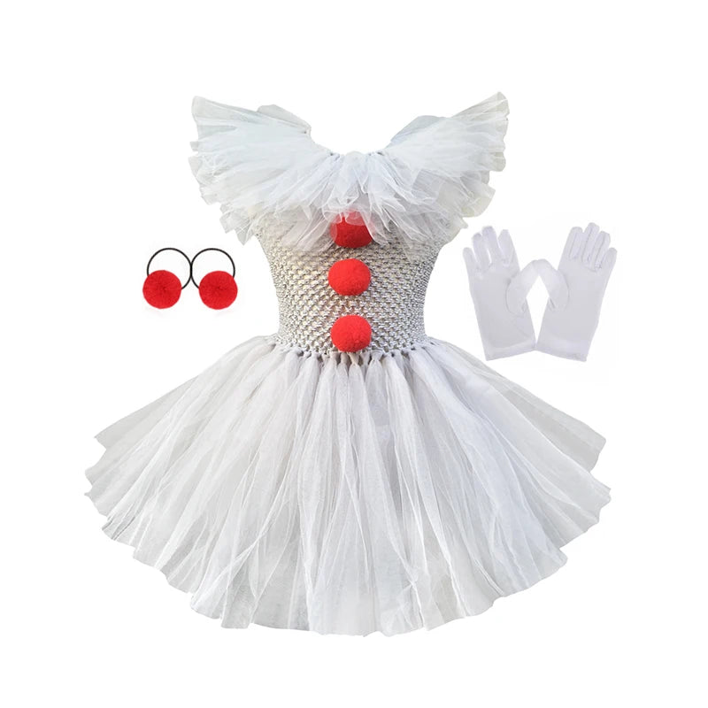2025 New Halloween Kids Horror Movie Clowns Cosplay Costume Set for Girls Carnival Party Party Dress Up Clothing Sets