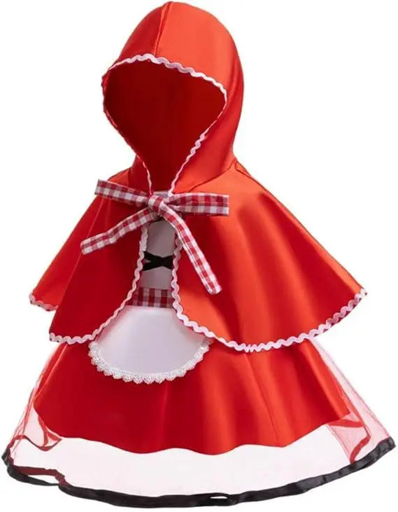 Baby Girls Cosplay Little Red Riding Hood Halloween Costume With Cape Dress up Halloween Red Princess Cloak Performance Dress