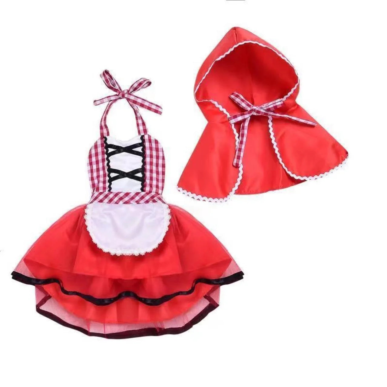 Baby Girls Cosplay Little Red Riding Hood Halloween Costume With Cape Dress up Halloween Red Princess Cloak Performance Dress