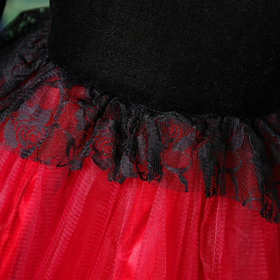 2025 Girls Cosplay Vampire Halloween Dress For Kids Ghost Bride Gothic Costume Count Vampiran Carnival Outfit Black Red Clothes
