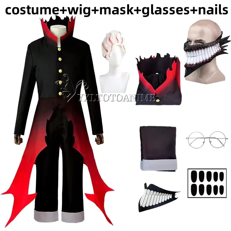 Dandadan Okarun Ken Takakura Cosplay Costume Wig Turbo Granny Powers Black Collar Uniform Curly Short Hair Halloween Party Suit