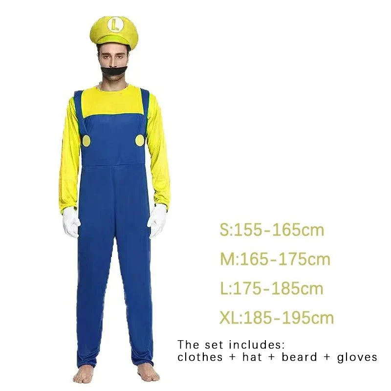 Game Marios Super Luigi Brothers Uniform Set Cosplay Costumes Funny Anime Adult Men Jumpsuit Woman Dress Halloween Costume