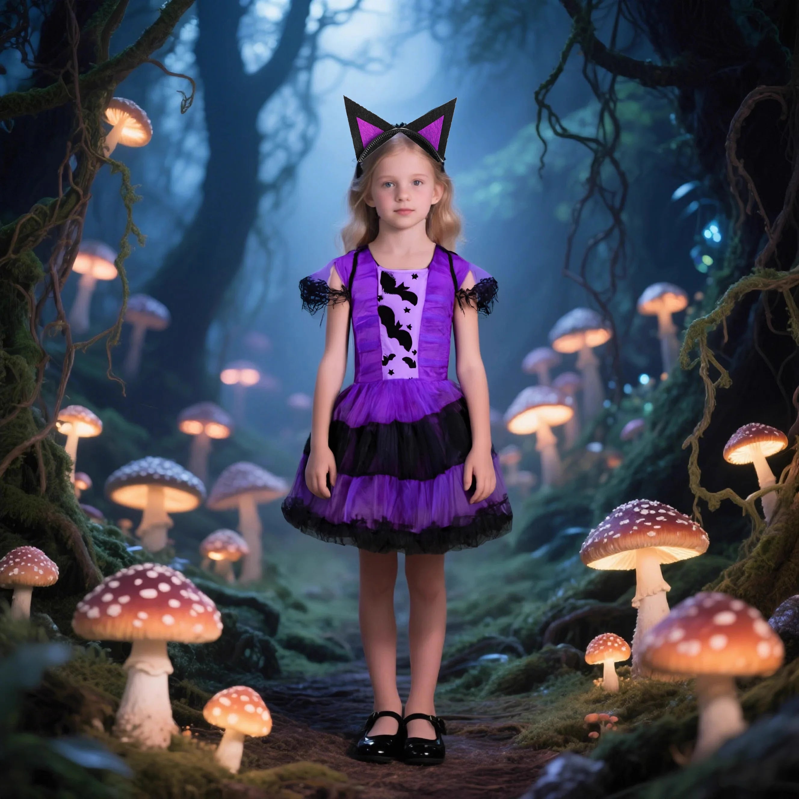 2025 Kids Girls Purple Bat Vampire Princess Dress Fancy Cosplay Costume Witch Clothes Wth Wing Halloween Role Play Clothing