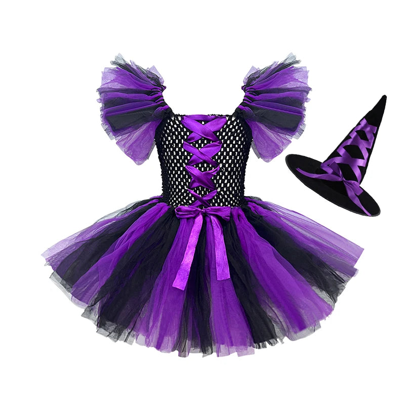 Girls Colour Witch Costume Disguise Halloween Cosplay Carnival Party Christmas Toddler Kids Princess Dress Prom Gown Dress
