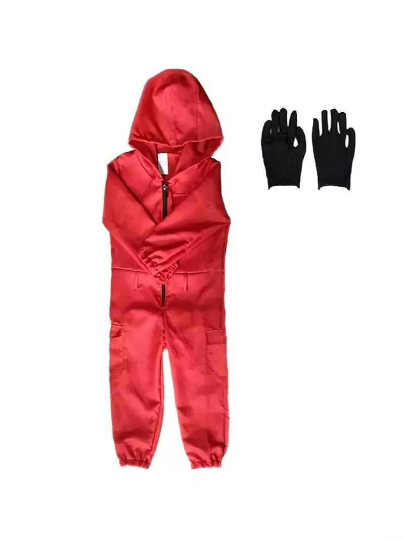 Calamari Game Guard Cosplay Costume Red Jumpsuit Outfit Adult KidsTeenagers Tracksuit Hooded Overall Belt Gloves Set Halloween