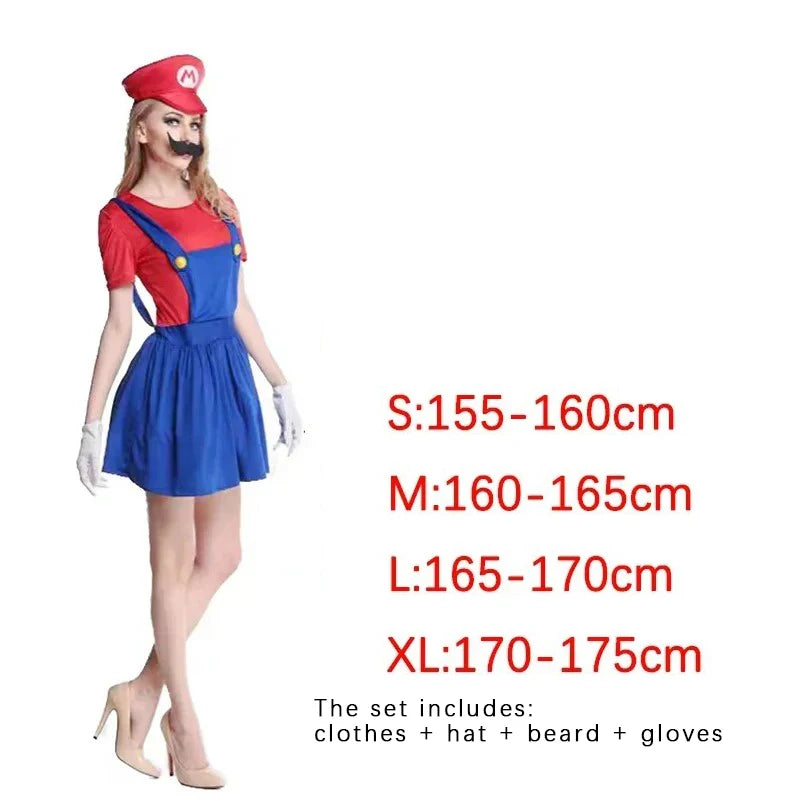 Game Marios Super Luigi Brothers Uniform Set Cosplay Costumes Funny Anime Adult Men Jumpsuit Woman Dress Halloween Costume