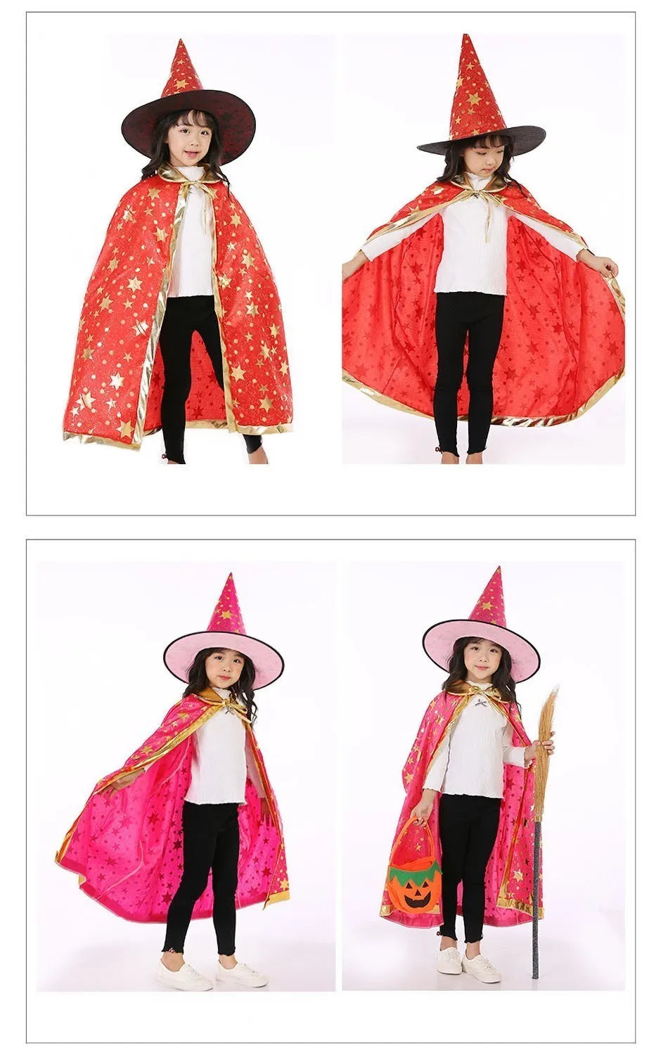 Children Cloak with Witch Hat Boys Girls Cosplay Costume Teens Black Purple Red Carnival Photography Props Kids Christmas Cape