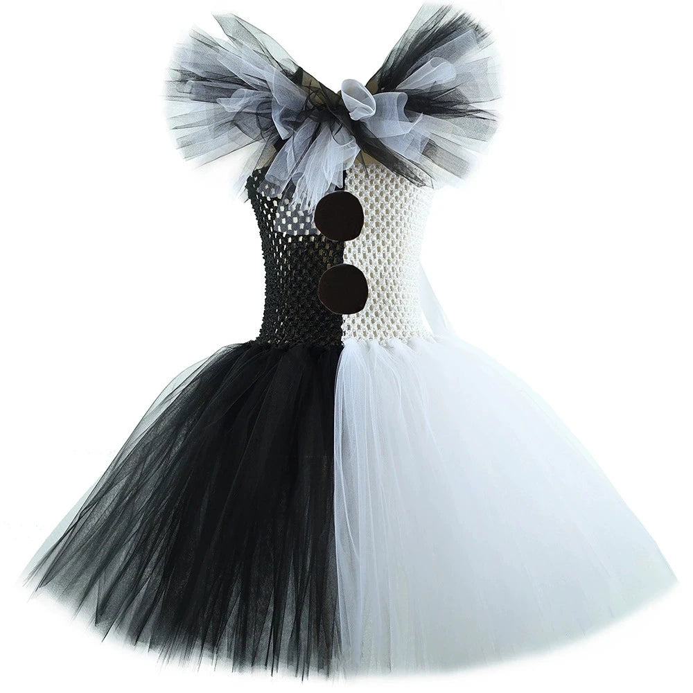 The Clown Costume Girl Black White Fancy Tutu Dress Horror Joker Dress for Kids Halloween Carnival Party Costumes