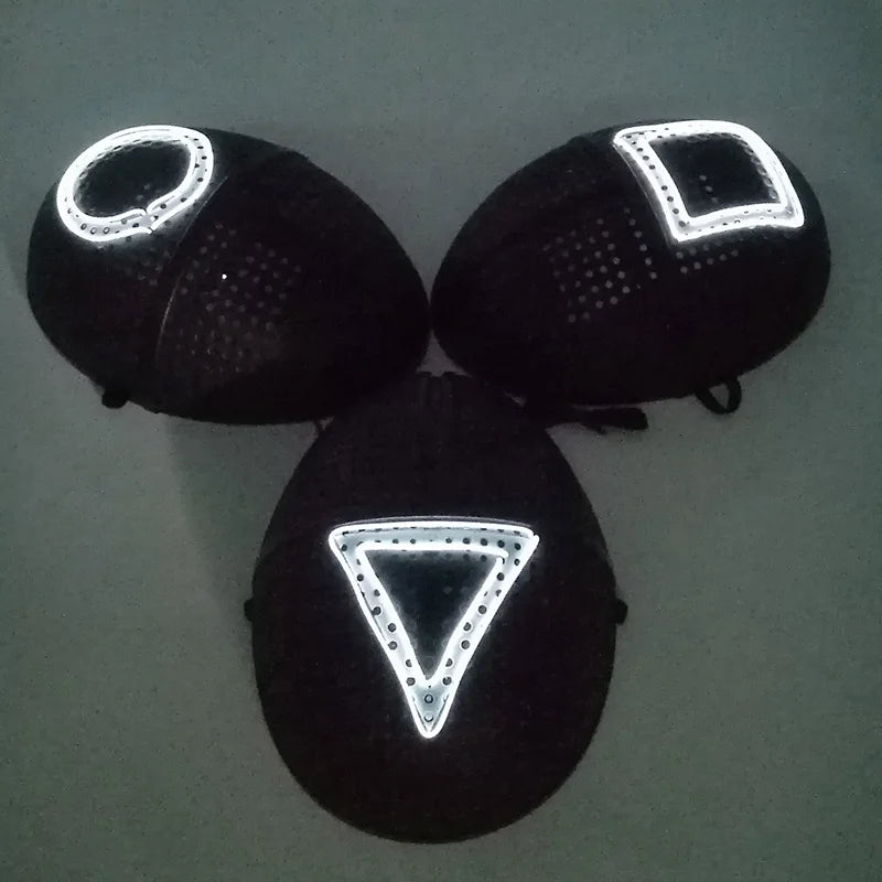 Cosplay Circle Square Triangle Light Up Masks Glowing LED Full Face Mask Disguise Supplies Film Theme Neon Luminous Mask Props
