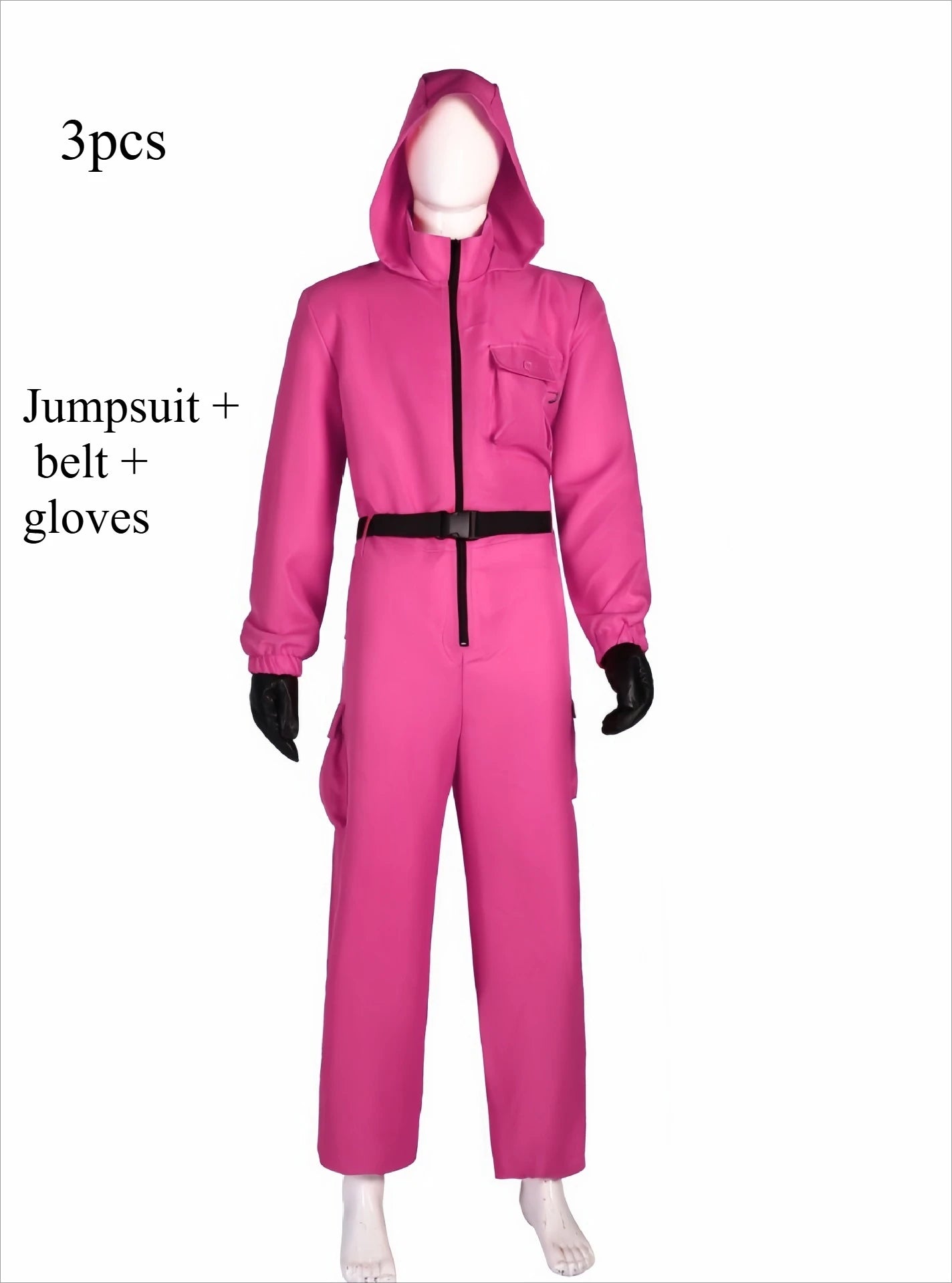 Calamari Game Guard Cosplay Costume Red Jumpsuit Outfit Adult KidsTeenagers Tracksuit Hooded Overall Belt Gloves Set Halloween