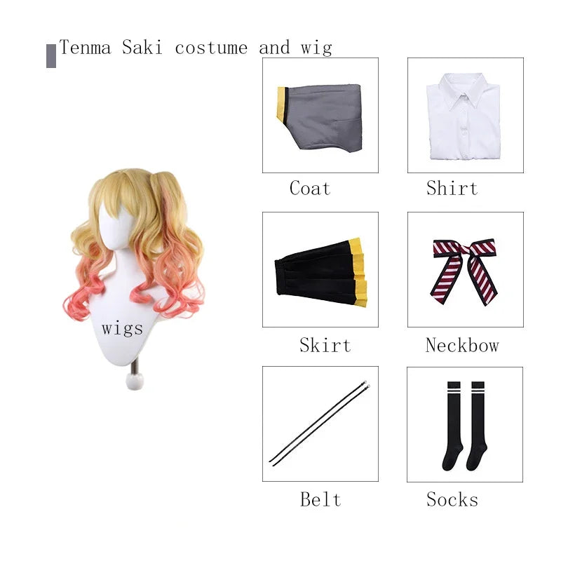 ANIMECC in Stock S-3XL Tenma Saki Hoshino Ichika Hinomori Shiho Mochizuki Honami Cosplay School Outfit Wig Halloween for Women