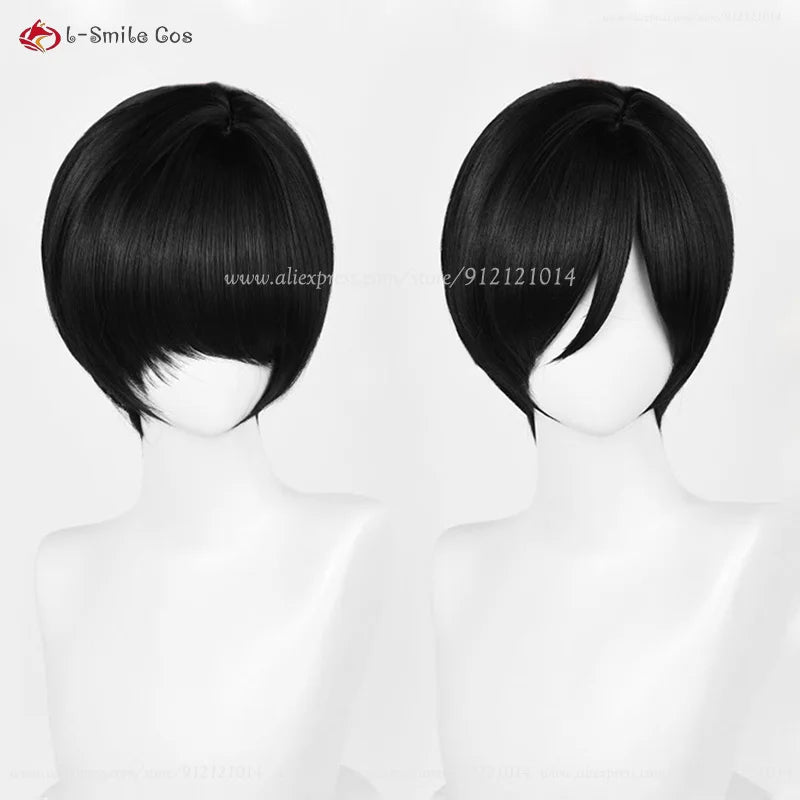 Anime Ada Wong Cosplay Wig Ada Wong Wigs Cosplay 32cm Short Black Heat Resistant Synthetic Hair Woman Party Role Wigs + Wig Cap