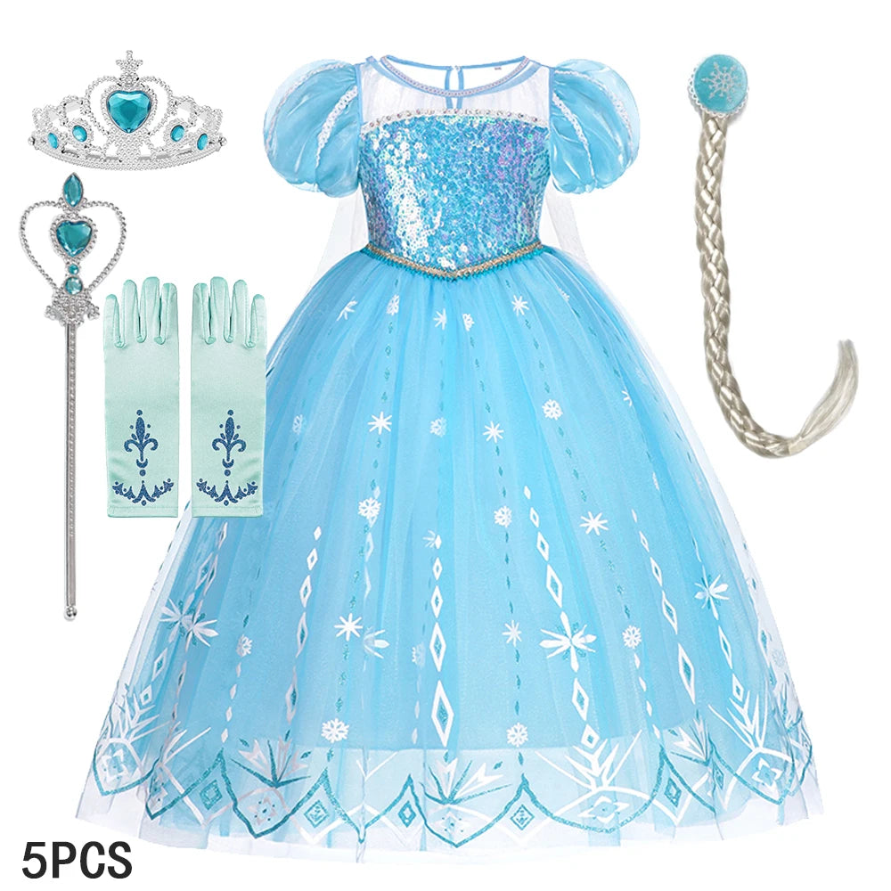 Elsa Girls Dress Frozan Cosplay Costume Princess Dresses Queen Snow Queen Wedding Luxurious With Cloak Carnival Gown Dresses Up