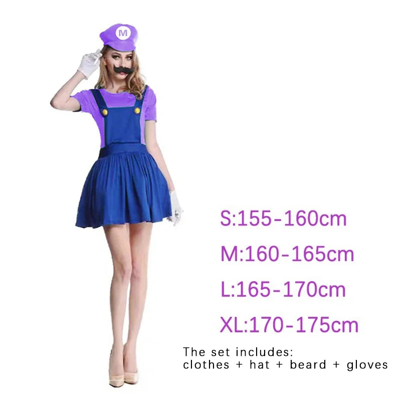 Game Marios Super Luigi Brothers Uniform Set Cosplay Costumes Funny Anime Adult Men Jumpsuit Woman Dress Halloween Costume
