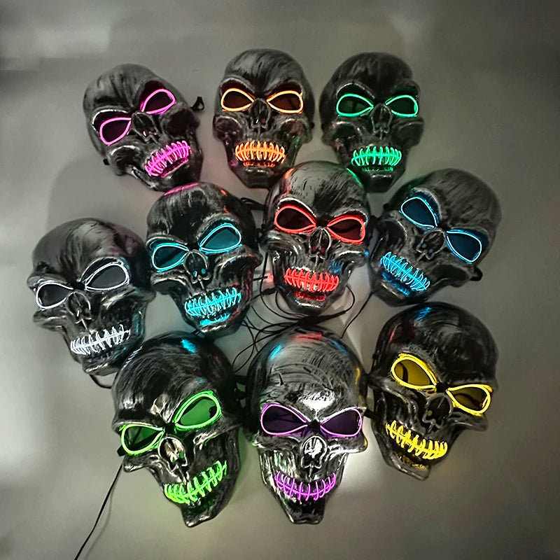 Carnival LED Glowing Mask Luminous Skull Mask Horror Masquerade Party Neon Skeleton Mask Festival Halloween Props