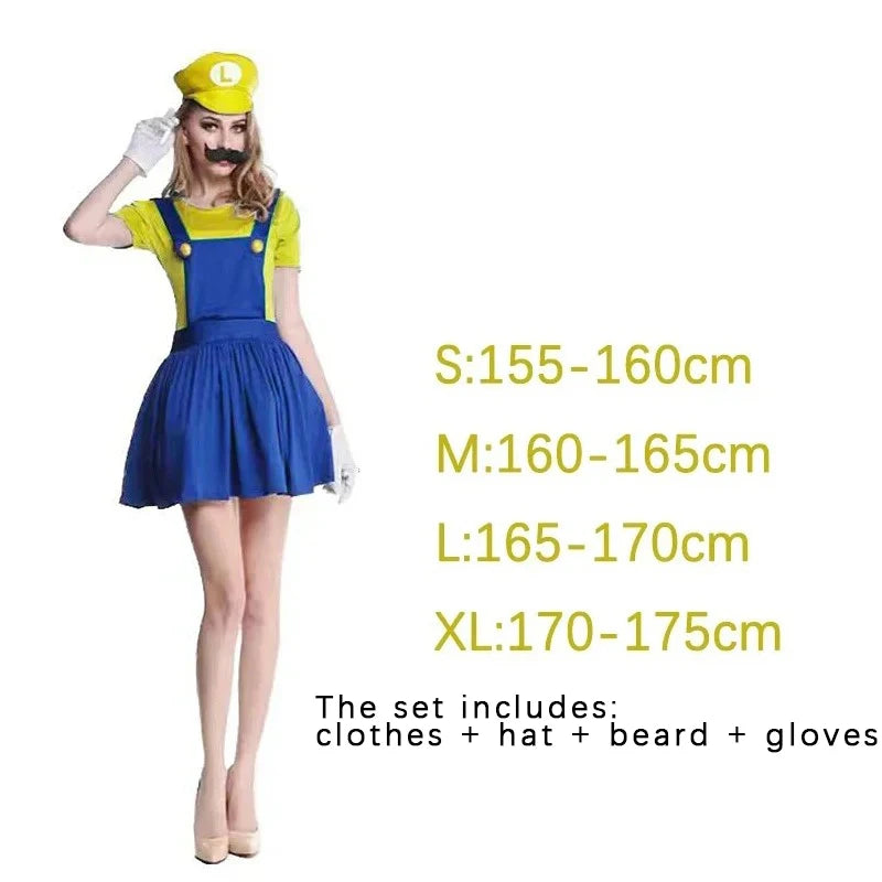 Game Marios Super Luigi Brothers Uniform Set Cosplay Costumes Funny Anime Adult Men Jumpsuit Woman Dress Halloween Costume