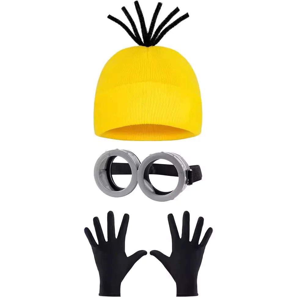 3 Piece Halloween Party Costume Accessories Minions Adult Cosplay Yellow Beanie Goggles Gloves Minions For Halloween Costumes