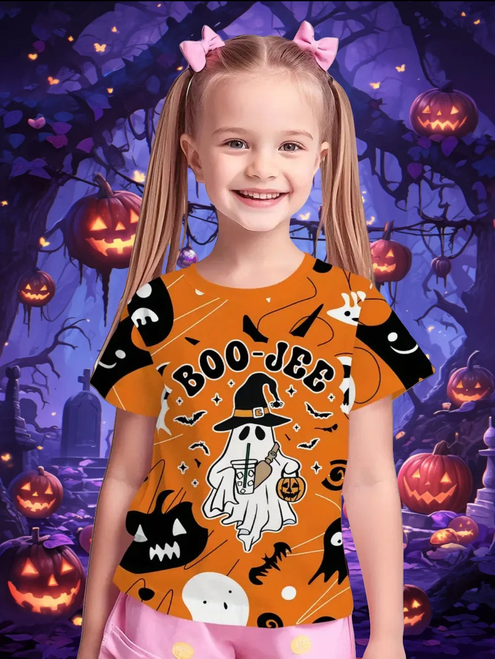 Girl Clothes Funny Pumpkin Graphic T Shirt Halloween Boys Girls Summer Short Sleeves T-Shirt 2-10y Halloween Gift Party T-Shirt