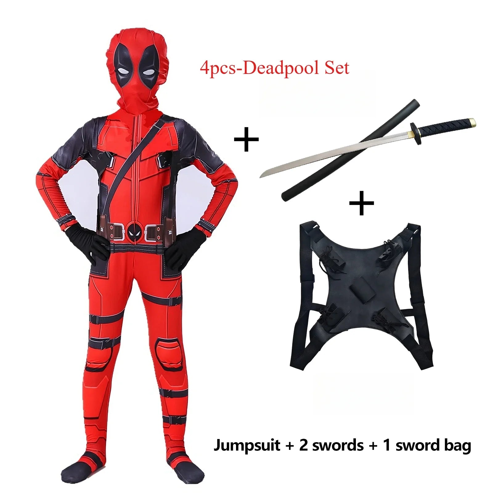 Deadpool Costume Kids Superhero Deadpool Child Cosplay Costume Swords Kids Jumpsuit Deadpool Costume For Children Halloween Suit
