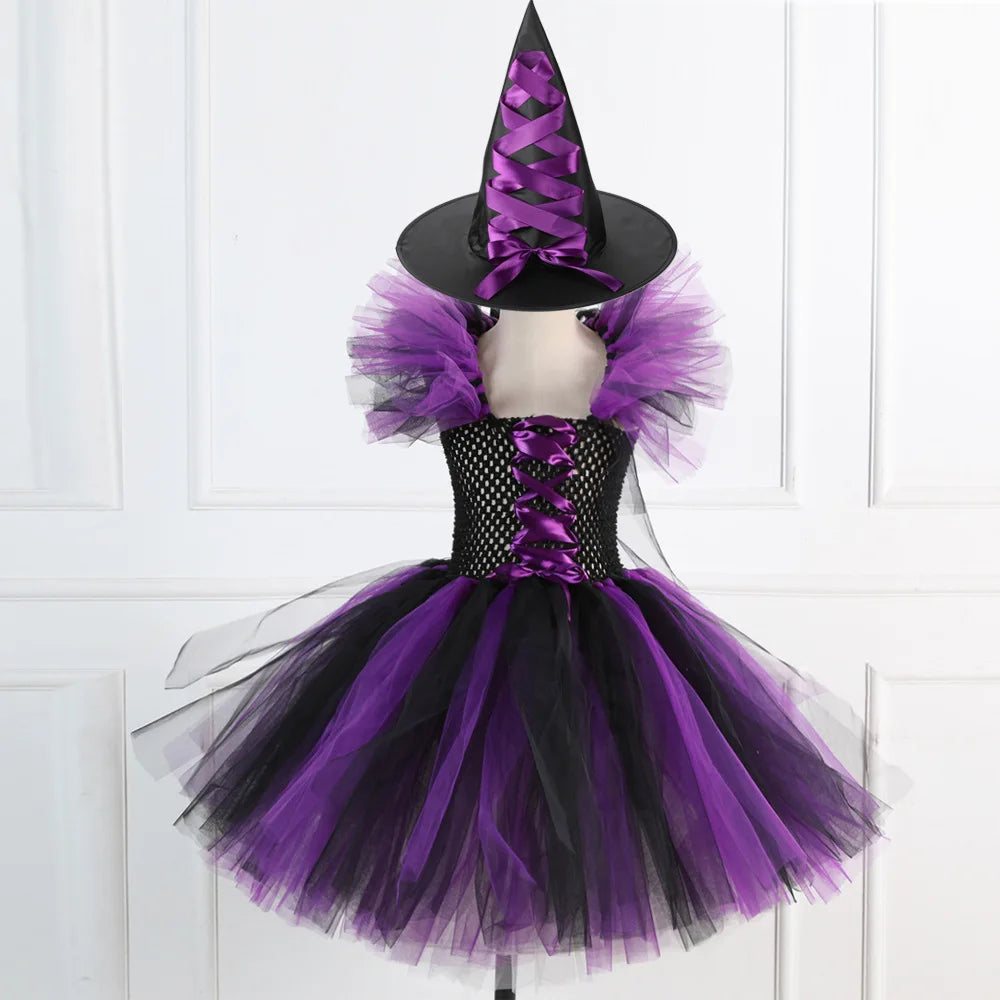 Girls Colour Witch Costume Disguise Halloween Cosplay Carnival Party Christmas Toddler Kids Princess Dress Prom Gown Dress