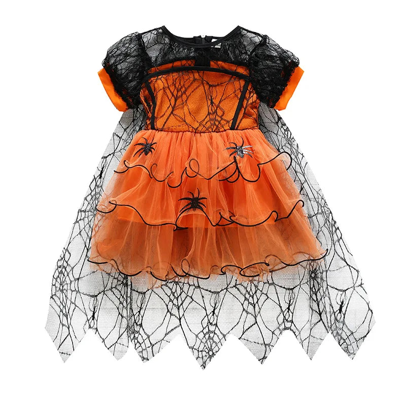 Baby Halloween Costume Girls Princess Spider Mesh Dress Children Vampire Performance Elegant Clothes Witch Dresses 1-6 Y