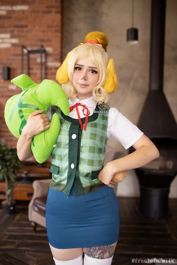 Animal Crossing Isabelle Cosplay Costume Game Animal Crossing New Horizons Costume Women Uniform Outfit Tail Headwear
