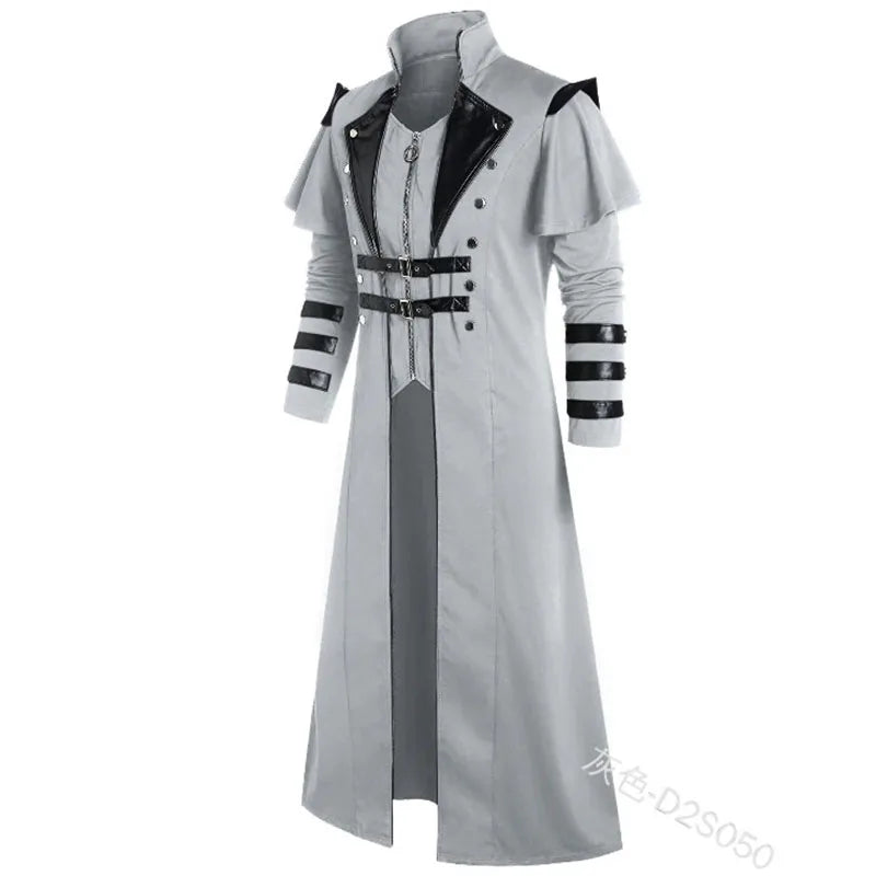 Vintage Halloween Medieval Steampunk Assassin Elves Pirate Costume Adult Men Black Long Split Jacket Gothic Armor Leather Coats