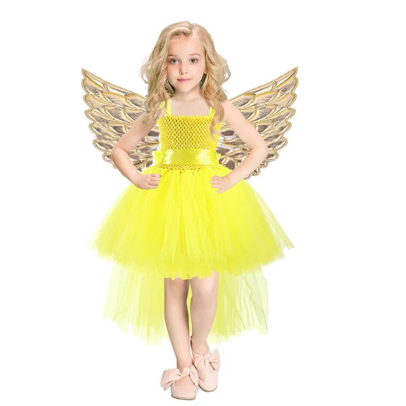 Halloween Witch Princess Dress Birthday Party Cosplay Angel Jumpsuit Children Mesh Tutu Pink Lace Sling vampire Costume for Girl