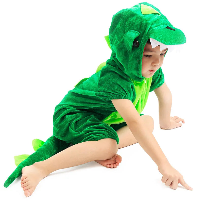 Cute Dinosaur Kugurumi Costume Cosplay Boys 2-4T 4-8Y Green Black Kindergarten School Party Game Role Play Suit Umorden