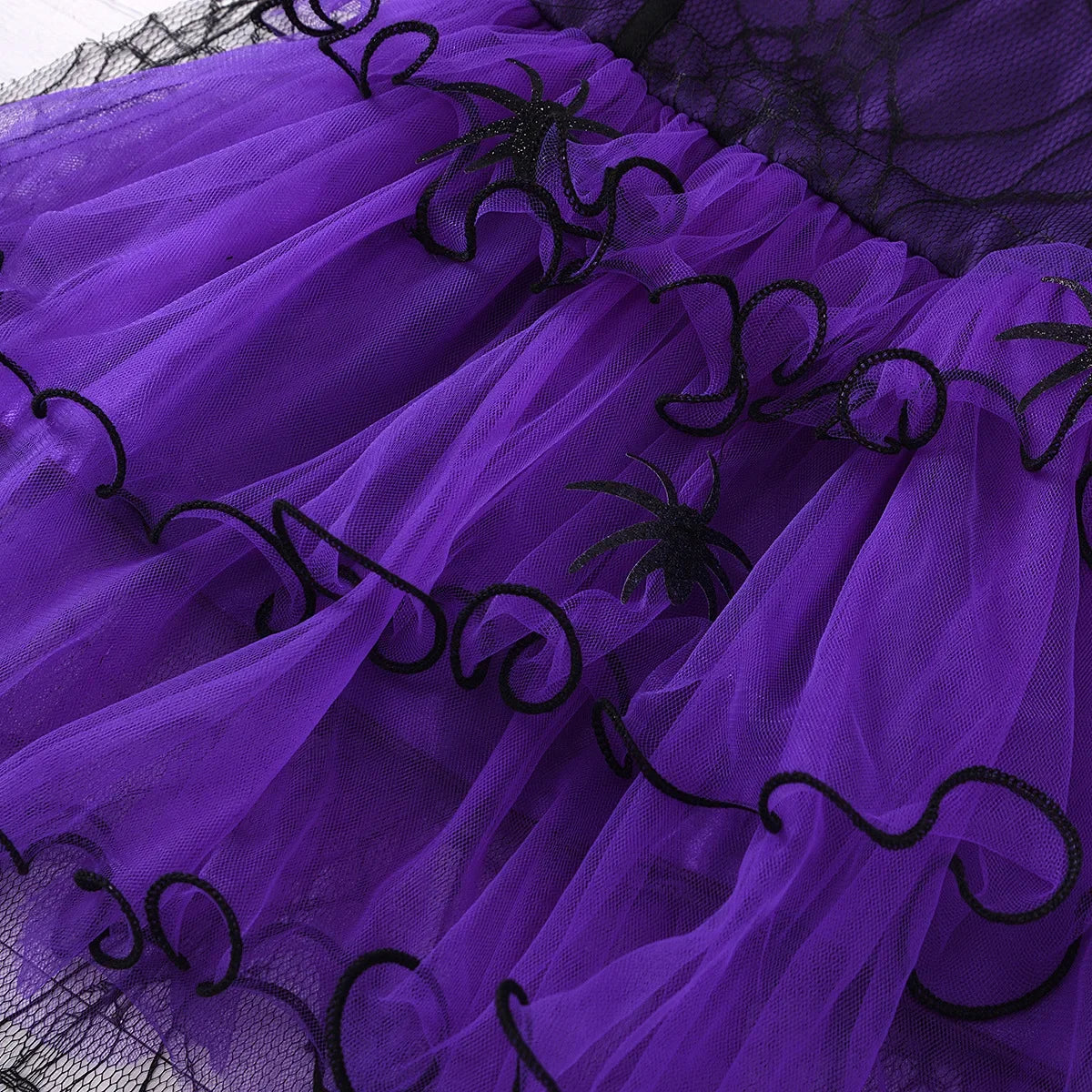 Halloween Girl With Cloak Witch Cosplay Party Dress Toddler Short Sleeve Spider Pattern Lace Tutu Knee Mesh Costume Dresses 1-5Y