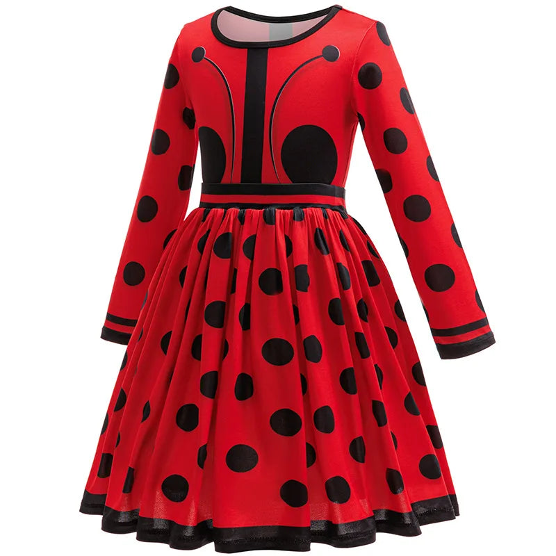 Halloween Costume Girl Ladybug Cosplay Dress Kid Marinette Red Dot Frocks Purim Cartoon Fancy Disguise Sets Child Birthday Gift