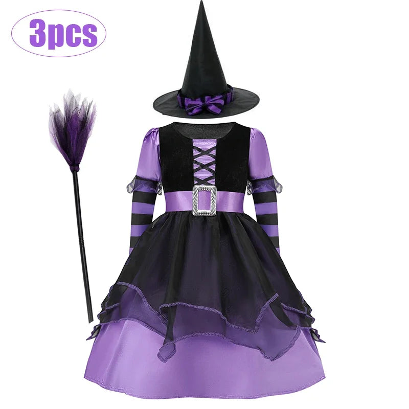 Halloween Vampire Costume for Kids Girls Devil Witch Gothic Ghost Bride Clothes Demon Bride Queen Cosplay Carnival Party Dresses