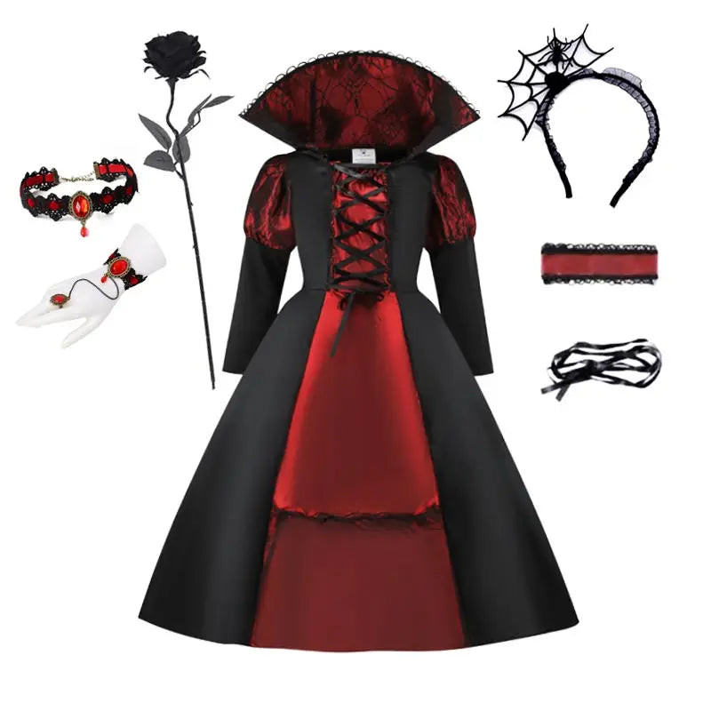 Girls Halloween Ghost Bride Costume  Vampire Dress Up Child Evil Terror Vampiress Role Play Carnival Party Cosplay  Outfits
