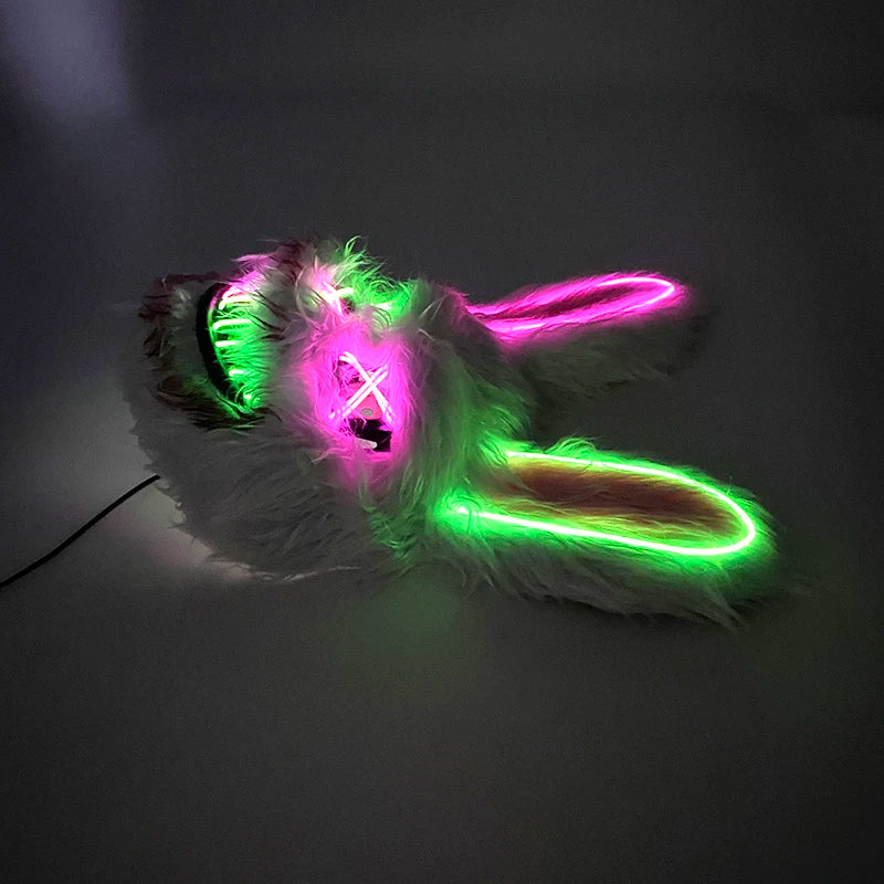LED Bloody Rabbit Mask Horror Dance Masquerade Cosplay Decoration Cool Glowing Killer Rabbit Mask Scary Bloody Bear Mask For Men