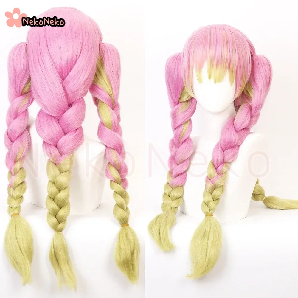 Kanroji Mitsuri Cosplay Costume Wig Anime Japanese Kimono Coat Top Skirts Stockings Halloween Party Outfits Women Girls Full Set