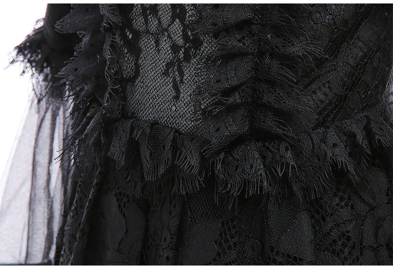 Girl Maleficent Dress Halloween Kid Witch Costume Long Sleeve Black Lace Gown Evil Role Playing Costume Carnival Cosplay Outfits