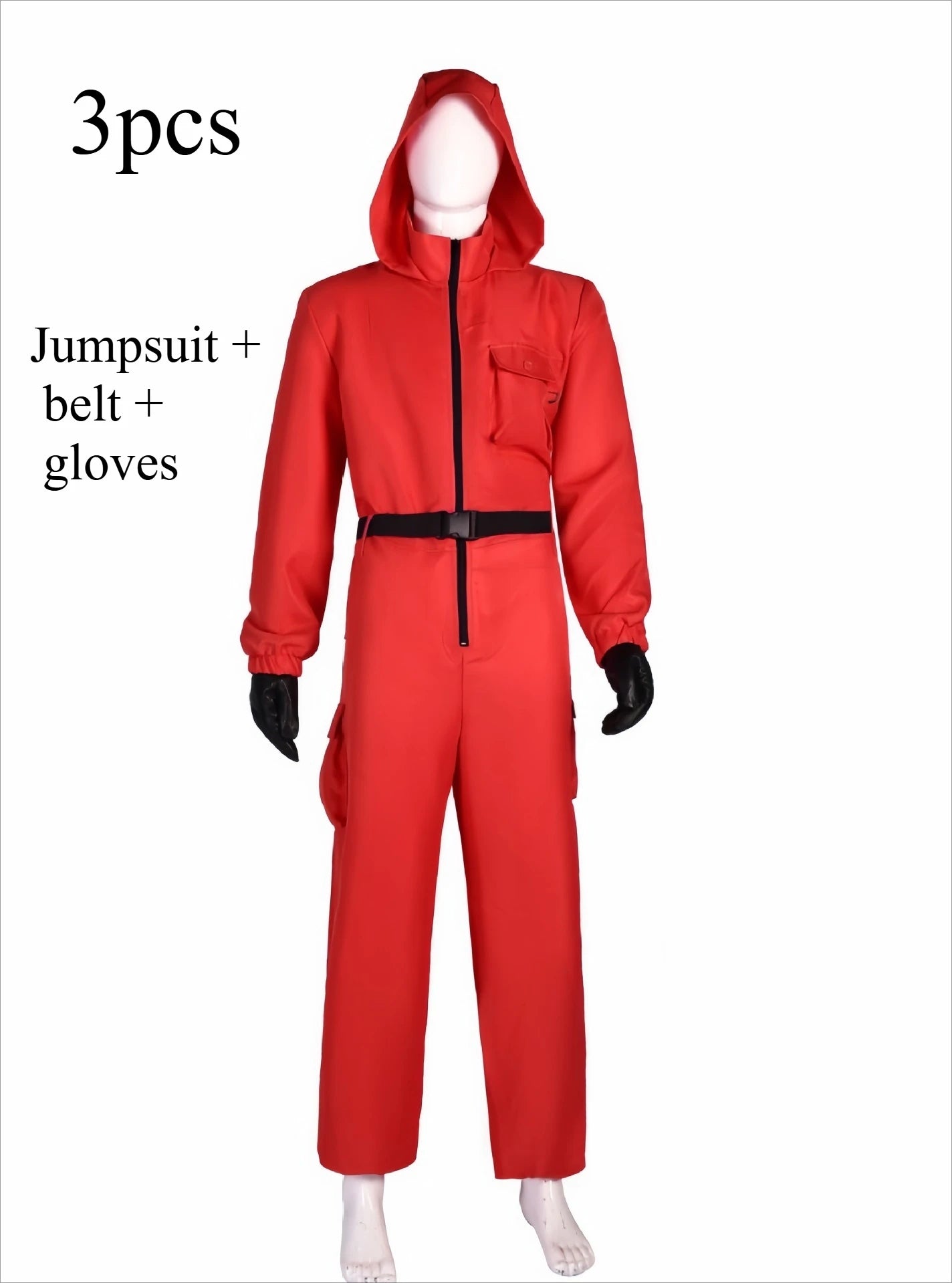 Calamari Game Guard Cosplay Costume Red Jumpsuit Outfit Adult KidsTeenagers Tracksuit Hooded Overall Belt Gloves Set Halloween