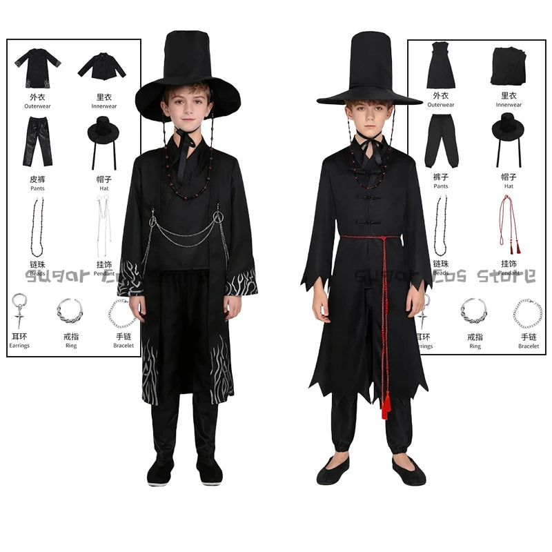 Kids Two Style Anime Jinu Cosplay Costumes Demon Hunter Saja Boy Kpop Group Singing Korea Style Boy Idol Halloween Party Costume