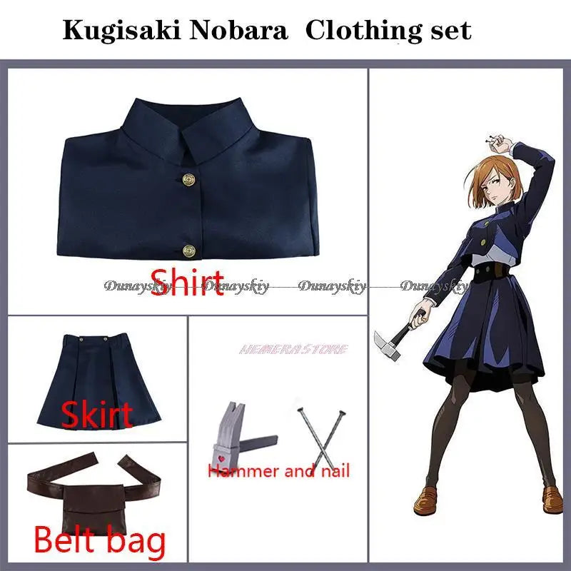 Anime JJK Kugisaki Nobara Cosplay Costume Kugisaki Nobara Wig Hammer Women Suit Outfit Uniform Bag Belt Hallowen Suit