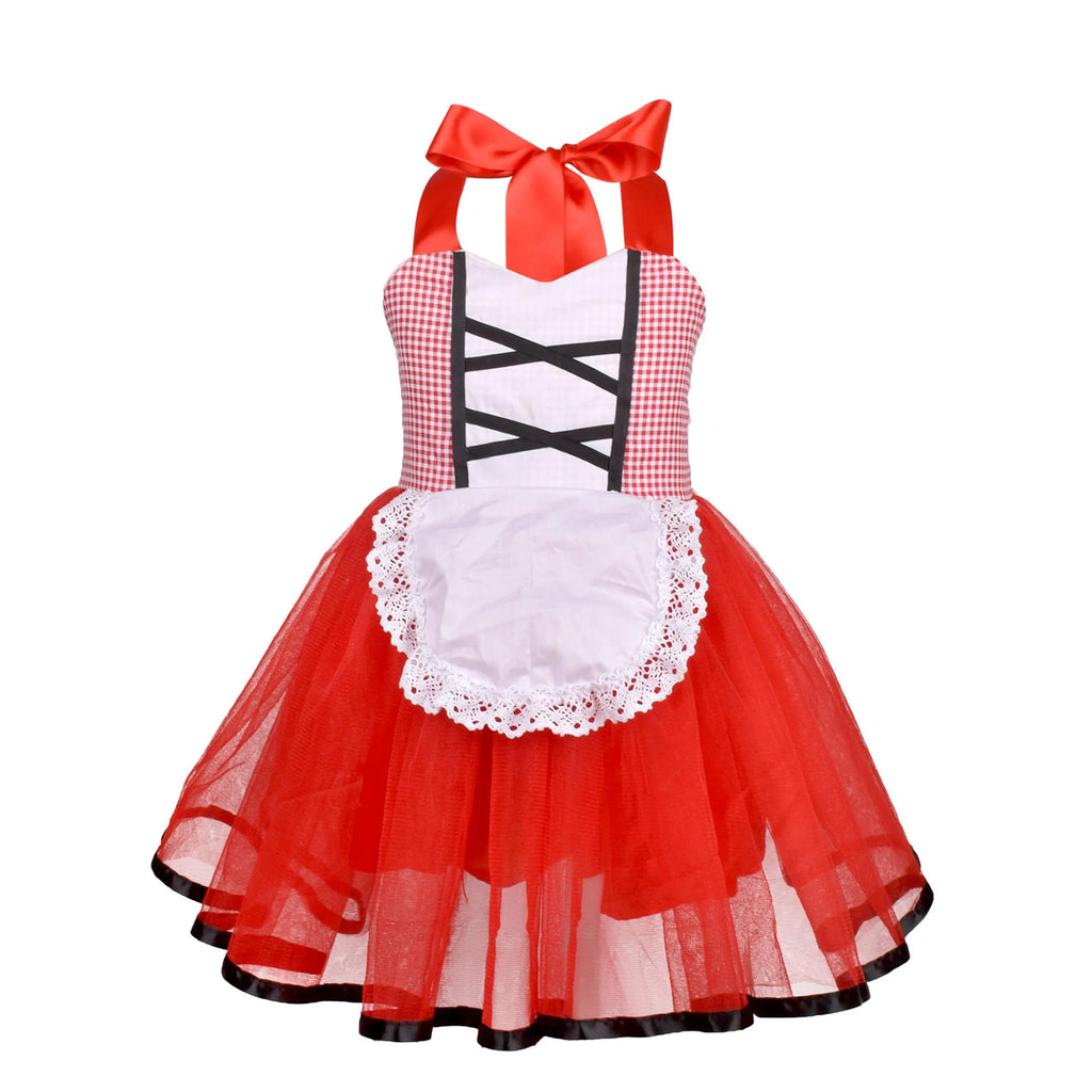 Baby Girls Cosplay Little Red Riding Hood Halloween Costume With Cape Dress up Halloween Red Princess Cloak Performance Dress