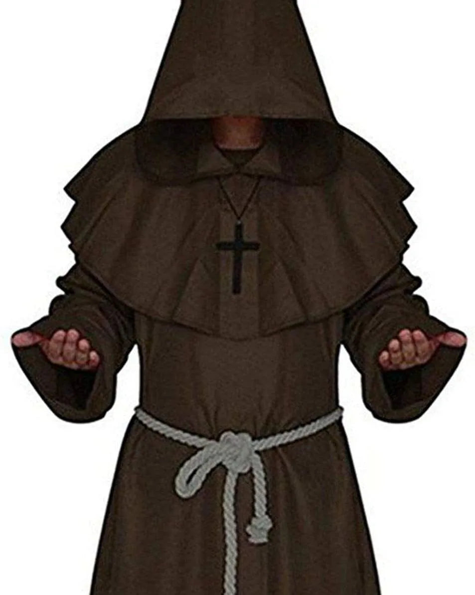 Friar Medieval Hooded Monk Renaissance Priest Robe Costume Cosplay For Halloween Costume Unisex