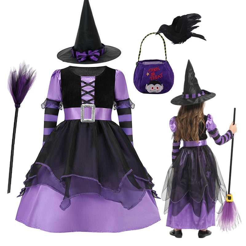 Halloween Vampire Costume for Kids Girls Devil Witch Gothic Ghost Bride Clothes Demon Bride Queen Cosplay Carnival Party Dresses